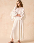Woman Wearing Estilo Emporio Exclusive Maxi Ruota Skirt in Aida Pesante Black - Skirts LUXAMORE