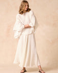 Woman Wearing Estilo Emporio Exclusive Maxi Ruota Skirt in Aida Pesante Black - Skirts LUXAMORE
