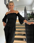 Woman Wearing Estilo Emporio Fiorella Top - Black - Tops LUXAMORE