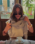 Woman Wearing Estilo Emporio Grand Scarf - Pescatore Natural Chocolate - Scarf LUXAMORE