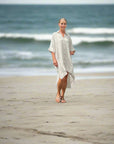 Woman Wearing Estilo Emporio La Cota Cover Up Linen Dress Lyla - Dress LUXAMORE
