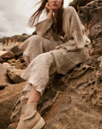 Alemais Sustainable Florence-Shirt close up worn by model LUXAMORE
