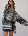 Estilo Emporio Luella Cardigan - Black Multi sustainable knit worn by model in studio LUXAMORE