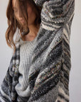 Estilo Emporio Luella Cardigan - Black Multi sustainable knit worn by model in studio LUXAMORE