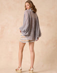 Woman Wearing Estilo Emporio Oboe Linen Shirt - Rete Anthracite - Top LUXAMORE