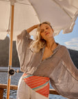 Woman Wearing Estilo Emporio Oboe Linen Shirt - Rete Anthracite - Top LUXAMORE