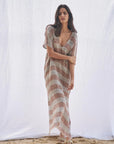 Woman Wearing Estilo Emporio Zaza Dress Sky Blue Chocolate - Dress LUXAMORE