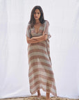 Woman Wearing Estilo Emporio Zaza Dress Sky Blue Chocolate - Dress LUXAMORE