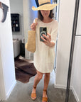 Woman Wearing Estilo Emporio Shore Linen Dress - Rete Panna - Dress LUXAMORE
