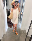 Woman Wearing Estilo Emporio Shore Linen Dress - Rete Panna - Dress LUXAMORE