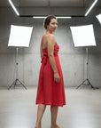 Italian Linen Dress Cross tie Coral Made in Italy LUXAMORE