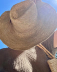Woman Wearing La Bottega di Brunella Linen Dress Fausta Garzata - Chocolate - Dress LUXAMORE