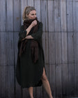 Woman Wearing La Bottega di Brunella Linen Dress Vestito Fausta Campagna - Chocolate - Dress LUXAMORE