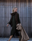 Woman Wearing La Bottega di Brunella Linen Dress Vestito Fausta Campagna - Chocolate - Dress LUXAMORE