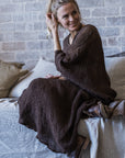 Woman Wearing La Bottega di Brunella Linen Dress Vestito Fausta Campagna - Chocolate - Dress LUXAMORE