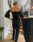 Woman Wearing La Bottega di Brunella Linen Pants Black - Pants LUXAMORE