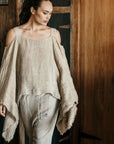 Woman Wearing La Bottega di Brunella Linen Pants - Fossil - Pants LUXAMORE