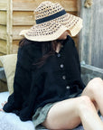 Woman Wearing La Bottega di Brunella Top Camicia Zolla - Garzata Nero - Tops LUXAMORE