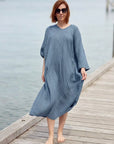 La Bottega di Brunella Linen Dress VESTITO FAUSTA - Garza Egitto Reduced impact LUXAMORE
