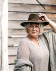 Woman Wearing La Bottega di Brunella Linen Dress Vestito Fausta Campagna - Natural - Dress LUXAMORE