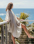 Woman Wearing La Bottega di Brunella Linen Dress Vestito Fausta Garzata - Natural - Dress LUXAMORE