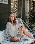 Woman Wearing La Bottega di Brunella Linen Dress Vestito Fausta Garzata - Natural - Dress LUXAMORE