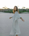 Woman Wearing La Bottega di Brunella Linen Dress Vestito Fausta Garzata - Natural - Dress LUXAMORE