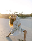 Woman Wearing La Bottega di Brunella Linen Dress Vestito Fausta Garzata - Natural - Dress LUXAMORE