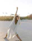 Woman Wearing La Bottega di Brunella Linen Dress Vestito Fausta Garzata - Natural - Dress LUXAMORE