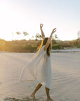 Woman Wearing La Bottega di Brunella Linen Dress Vestito Fausta Garzata - Natural - Dress LUXAMORE