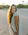 Woman Wearing La Bottega di Brunella Linen Dress Vestito Fausta Garzata - Natural - Dress LUXAMORE