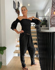 Woman Wearing La Bottega di Brunella Linen Pants Black - Pants LUXAMORE