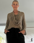 Woman Wearing La Bottega di Brunella Linen Pants Black - Pants LUXAMORE