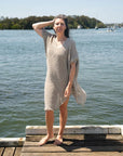 Woman Wearing La Bottega di Brunella Linen Dress Vestito Fausta Campagna - Natural - Dress LUXAMORE