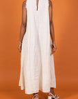 Woman Wearing Linen Dress Maxi High Collar Made in Italy - Beige - One size - Dress LUXAMORE