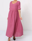 Linen Dress Maxi Made in Italy Fuchsia - LUXAMORE