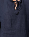 Linen Dress Midi 100% Made in Italy Navy - LUXAMORE