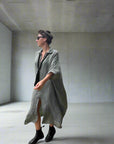 Woman Wearing Linen Dress Oversize Maxi Kaftan Made in Italy Olive - Dress LUXAMORE