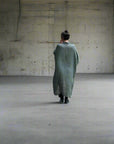 Woman Wearing Linen Dress Oversize Maxi Kaftan Made in Italy Olive - Dress LUXAMORE