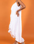 Woman Wearing Linen Dress Ruffled Thin Strap Maxi Made in Italy - Taupe - One Size - Dress LUXAMORE