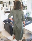 Woman Wearing Linen Shirtdress, Button-Up, Maxi Made in Italy Khaki - LUXAMORE
