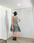 Woman Wearing Linen Dress Pockets Midi Made in Italy Olive - Dress LUXAMORE