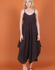 Woman Wearing Linen Dress Flowy Maxi Made in Italy - Black - One size - Dress LUXAMORE
