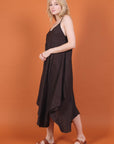 Woman Wearing Linen Dress Flowy Maxi Made in Italy - Black - One size - Dress LUXAMORE