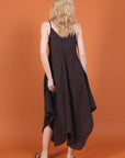 Woman Wearing Linen Dress Flowy Maxi Made in Italy - Black - One size - Dress LUXAMORE