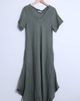 Woman Wearing Linen Dress Maxi Bias Cut Made in Italy - Khaki - One size - Dress LUXAMORE