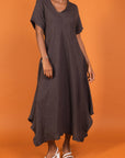 Woman Wearing Linen Dress Maxi Bias Cut Made in Italy - Khaki - One size - Dress LUXAMORE