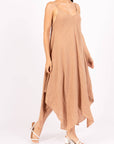 Woman Wearing Linen Dress Maxi Made in Italy - Camel - One size - Dress LUXAMORE
