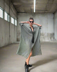 Woman Wearing Linen Dress Oversize Maxi Kaftan Made in Italy Olive - Dress LUXAMORE