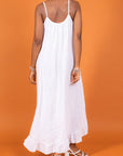 Woman Wearing Linen Dress Ruffled Thin Strap Maxi Made in Italy - Taupe - One Size - Dress LUXAMORE